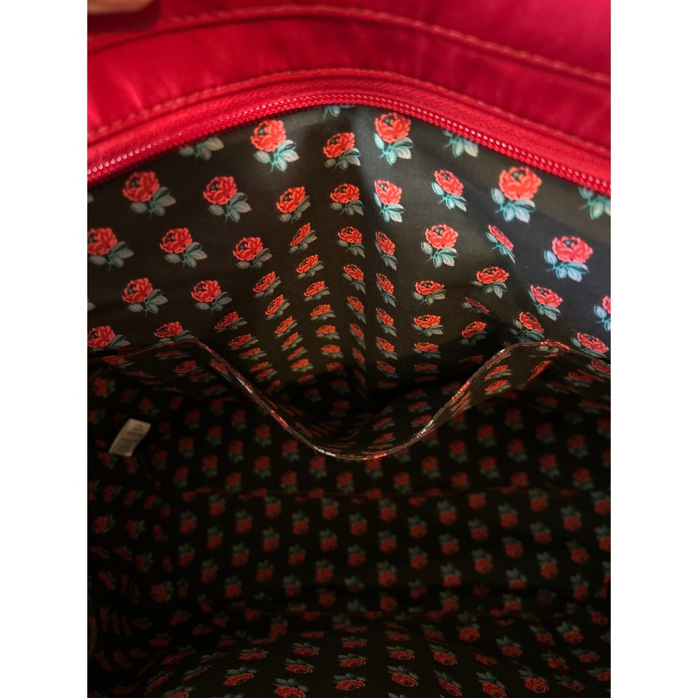 Vera Bradley Red Quilted Microfiber Tote Bag Floral Lining Shoulder Bag - Picture 7 of 8